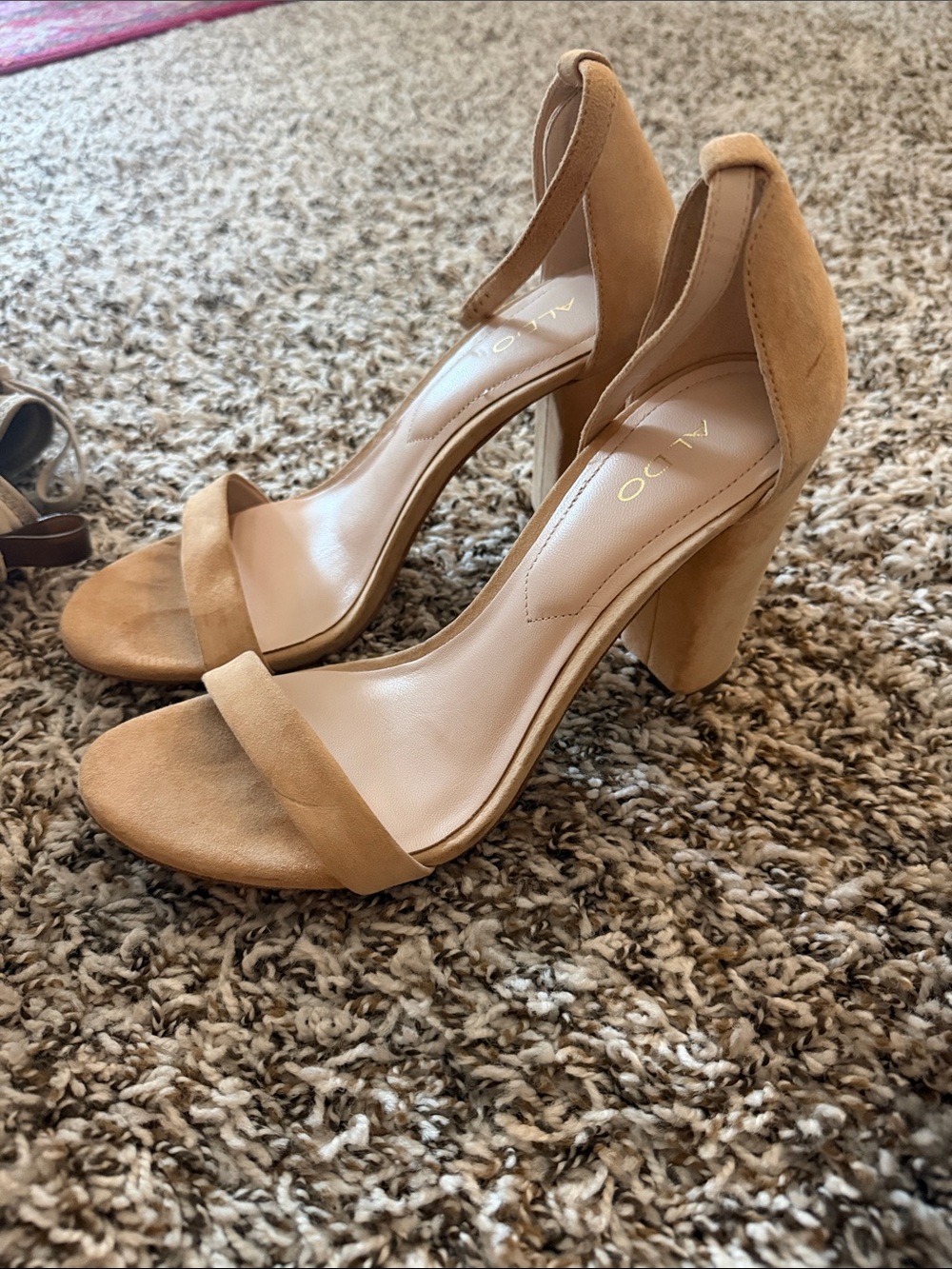 Aldo Camel Tan Suede Block Heel Sandals